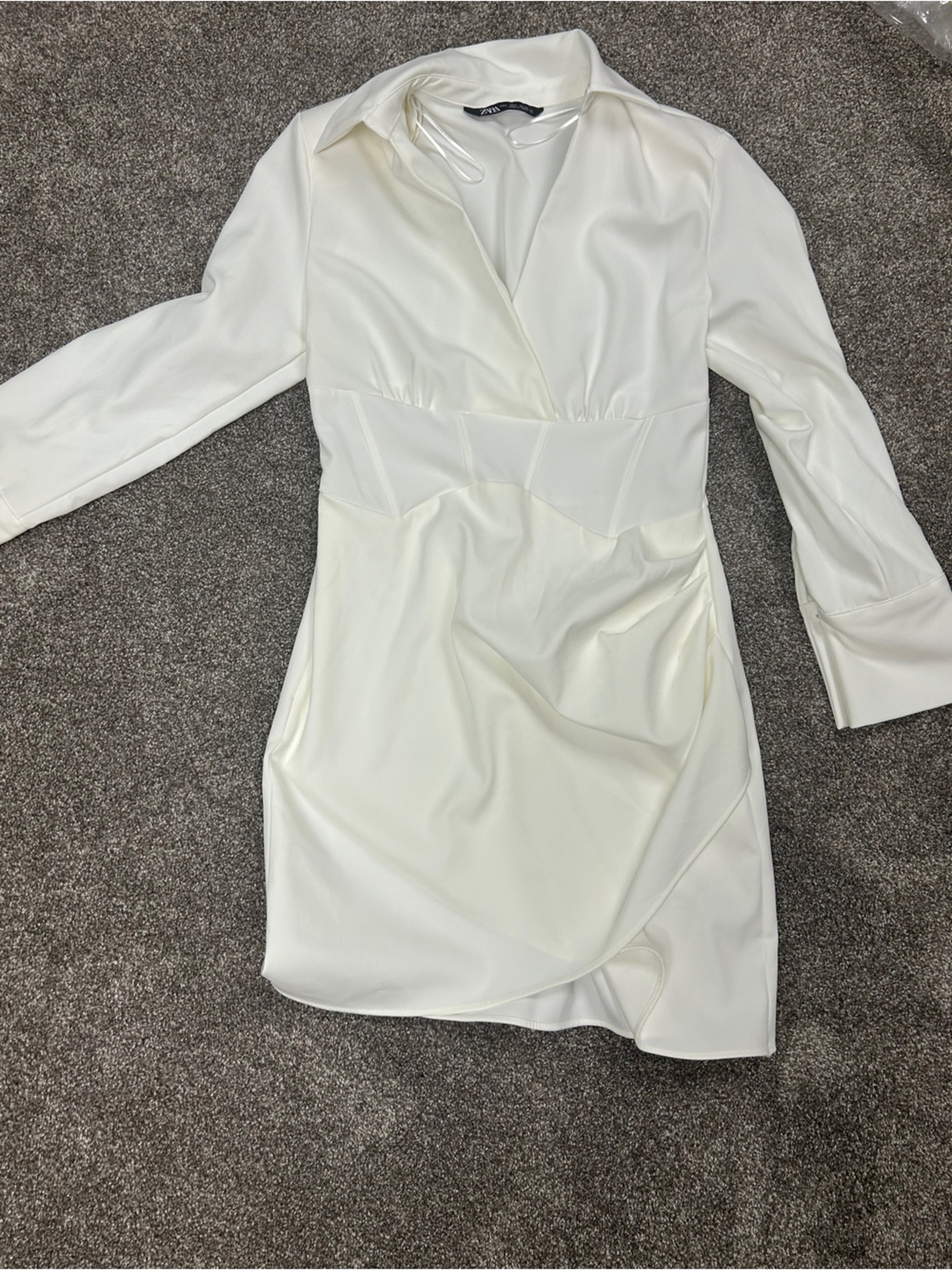 Zara Cream Collared Long-Sleeve Wrap Mini Dress